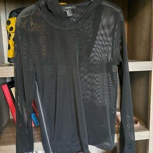 Black Mesh Pullover Hoodie